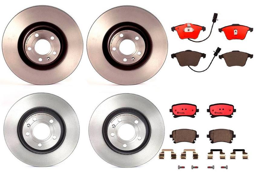 Audi Brake Kit Pads and Rotors Front and Rear (345mm/300mm) (Ceramic) 8E0698451P Brembo